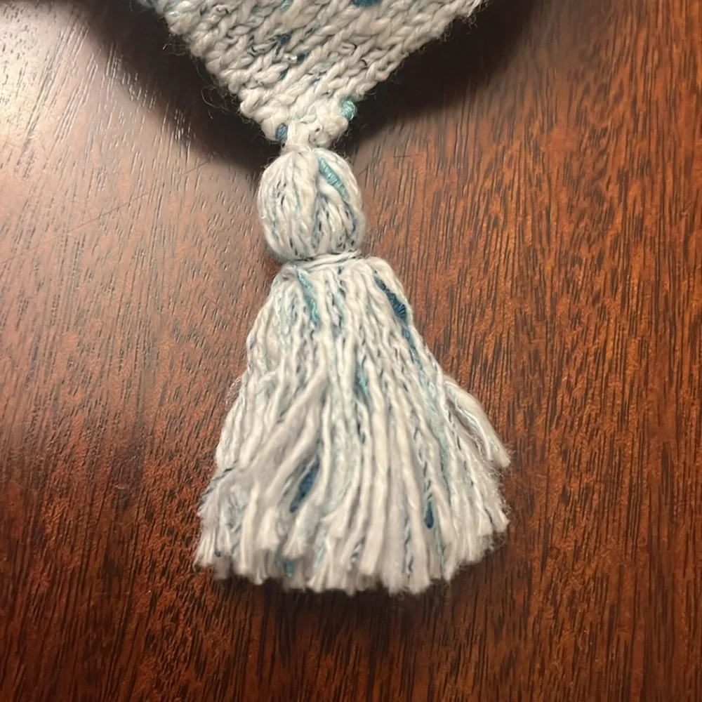 TALBOTS Blue Green Heather Speckle Knit Sweater Winter Scarf, Tassels, New NWT